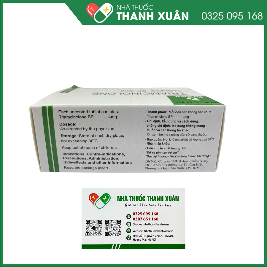 Triamcinolone Tablets BP 4mg điều trị viêm thấp khớp, chống dị ứng, các bệnh ngoài da